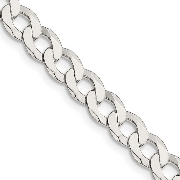Kazi Luxury Sterling Silver 6.8mm Flat Curb Chain